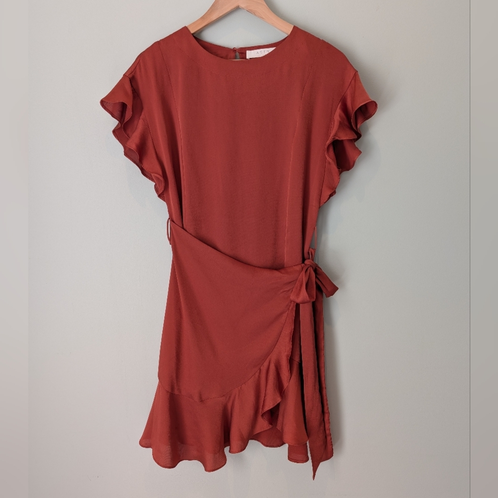 Astr Flutter Sleeve Faux Wrap Dress